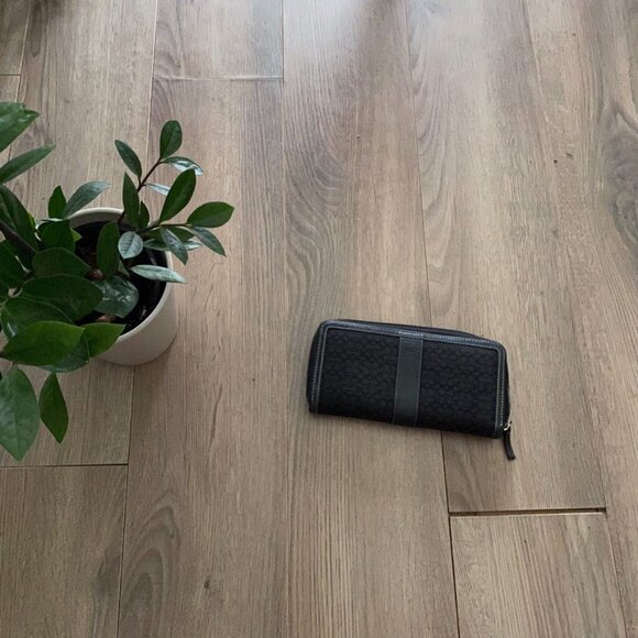 Coach Black Logo Canvas Wallet with Leather Trim - Picture 4 of 11